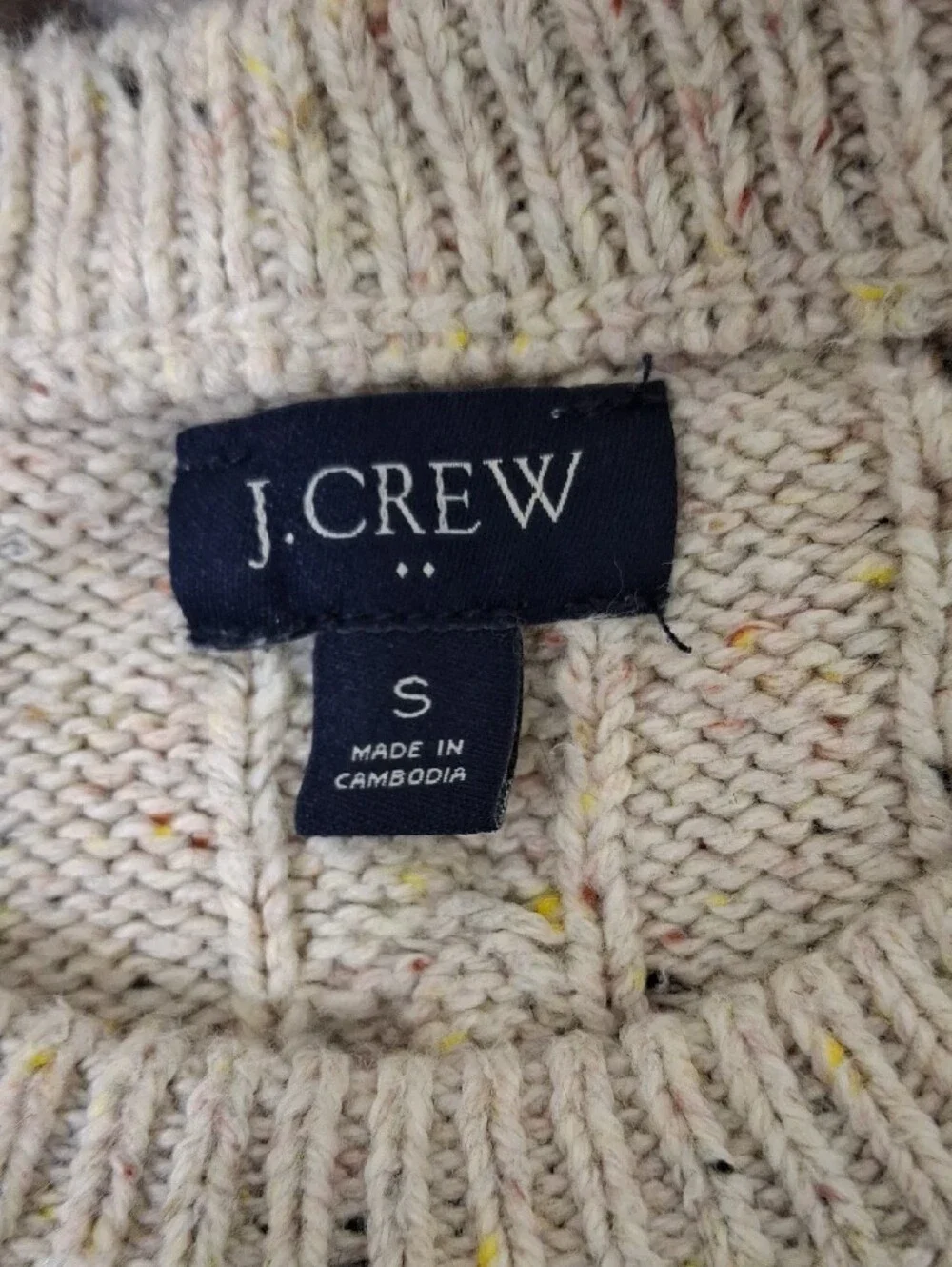 J. Crew Men's Speckled Cream Cable-Knit Crewneck Sweater, Small